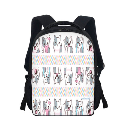 Student Backpack Kawaii Cat, Anime Style, Cartoon, Emotions, Happy, Sad, Angry, Laughing, White Background (Designed by Dunbi)