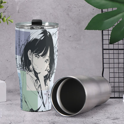 Cone Tumbler 30oz Japanese, Japan, Girl, Kawaii, Cute, Anime, Manga Style, Peace, Sushi, Tokyo, Cherry Blossoms (Designed by Dunbi)