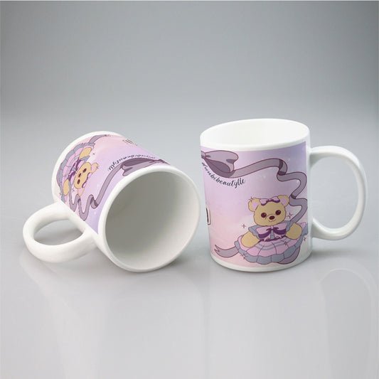 All-over print mug Cute Teddy Bear, Tea Party, Ribbon, Bows, Cakes, Cute, Victorian, Doll, Cute Girl, Purple Style 2, Pastel Galaxy (Designed by Dunbi)