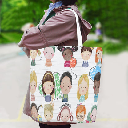 Canvas Bag With Shoulder Strap Kids, Notebook, Rocket, Sun, Smiley, School Bus, Tree, Flowers, Hearts, Clouds, Nature, Children, Boys, Girls, Friendship (Designed by Dunbi)