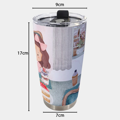 Tumbler 20oz Girl, Tea Party, Happy, Cute, Cake, Macarons, Cupcake, Tea, Snacks, Party, Bow, Parfait, Dessert (Designed by Dunbi)