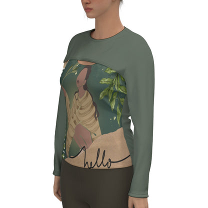 All-Over Print Women's Two-piece Sport Sweatshirt Black Woman with Flowers, Green, Grace, Beauty (Designed by Dunbi)