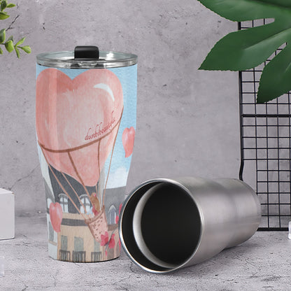 Cone Tumbler 30oz Love Up in a Hot Air Balloon, Paris, Eiffel Tower, Dove, Flowers, Girl, Sky, Hearts (Designed by Dunbi)