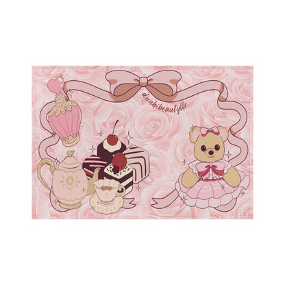 PU Card Bag Cute Teddy Bear, Tea Party, Ribbon, Bows, Cakes, Cute, Victorian, Doll, Cute Girl, Pink Style 2, Roses (Designed by Dunbi)