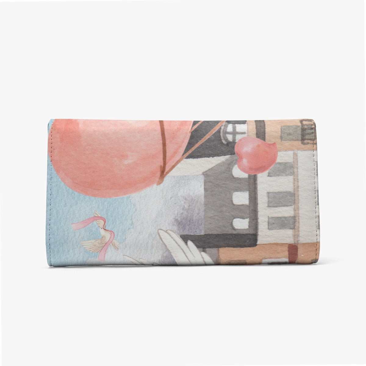 Foldable Wallet Love Up in a Hot Air Balloon, Paris, Eiffel Tower, Dove, Flowers, Girl, Sky, Hearts (Designed by Dunbi)