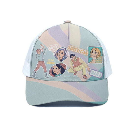 Unisex Peaked Cap With White Half-mesh KPOP Inspired, BTS, Enhyphen, Pastel, Ive, Aespa, Bias, Happy Pill, Love, I Love KPOP, Idol, Music (Designed by Dunbi)