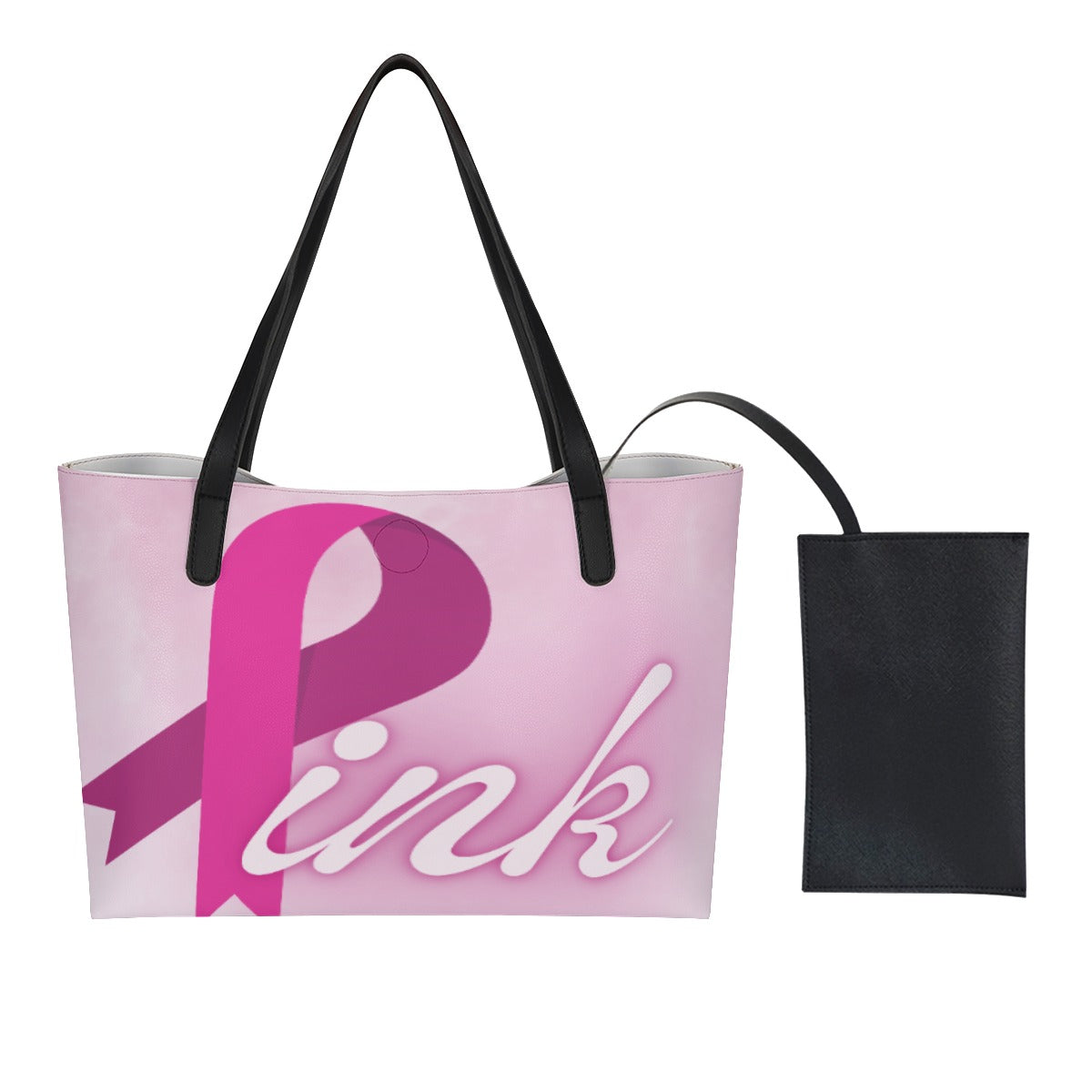 Shopping Tote Bag With Black Mini Purse Pink Breast Cancer Awareness (Designed by Dunbi) Yoycol