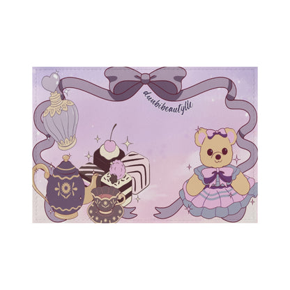 PU Card Bag Cute Teddy Bear, Tea Party, Ribbon, Bows, Cakes, Cute, Victorian, Doll, Cute Girl, Purple Style 2, Pastel Galaxy (Designed by Dunbi)