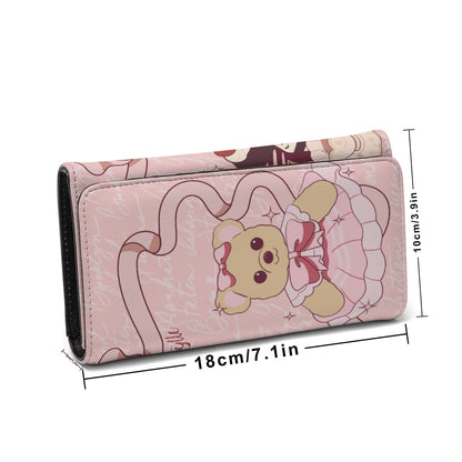 Foldable Wallet Cute Teddy Bear, Tea Party, Ribbon, Bows, Cakes, Cute, Victorian, Doll, Cute Girl, Pink Style 3, Vintage Script (Designed by Dunbi)