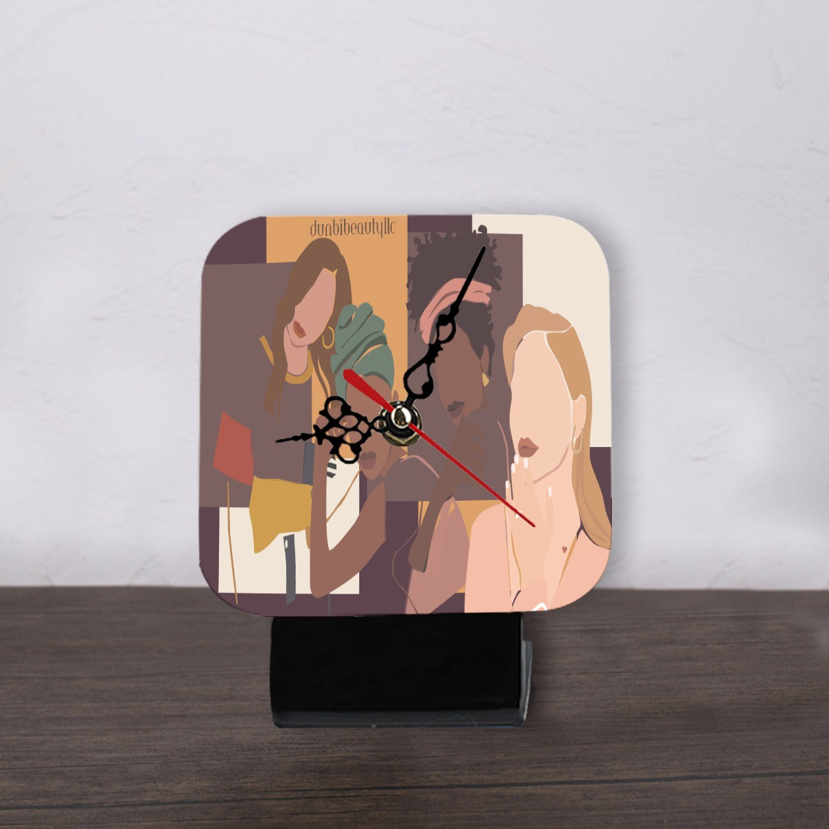 All-Over Print Square Shape Wood Clock Afro Latinas, Latinas, Community, Beauty, Grace, Style, Fashion. Trendsetters (Designed by Dunbi)