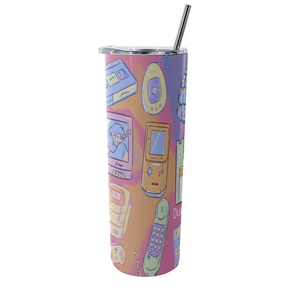 Glitter Tumbler With Stainless Steel Straw 20oz Kawaii, Retro, Anime, 90's Themed, Sherbet Colors, Pastel (Designed by Dunbi)