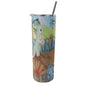 Glitter Tumbler With Stainless Steel Straw 20oz Watercolor Dinosaurs, Volcano, Grass, Dino Eggs, Cute, Triceratops. Parasaurolophus, Pterodactyl, Diplodocus, Prehistoric (Designed by Dunbi)