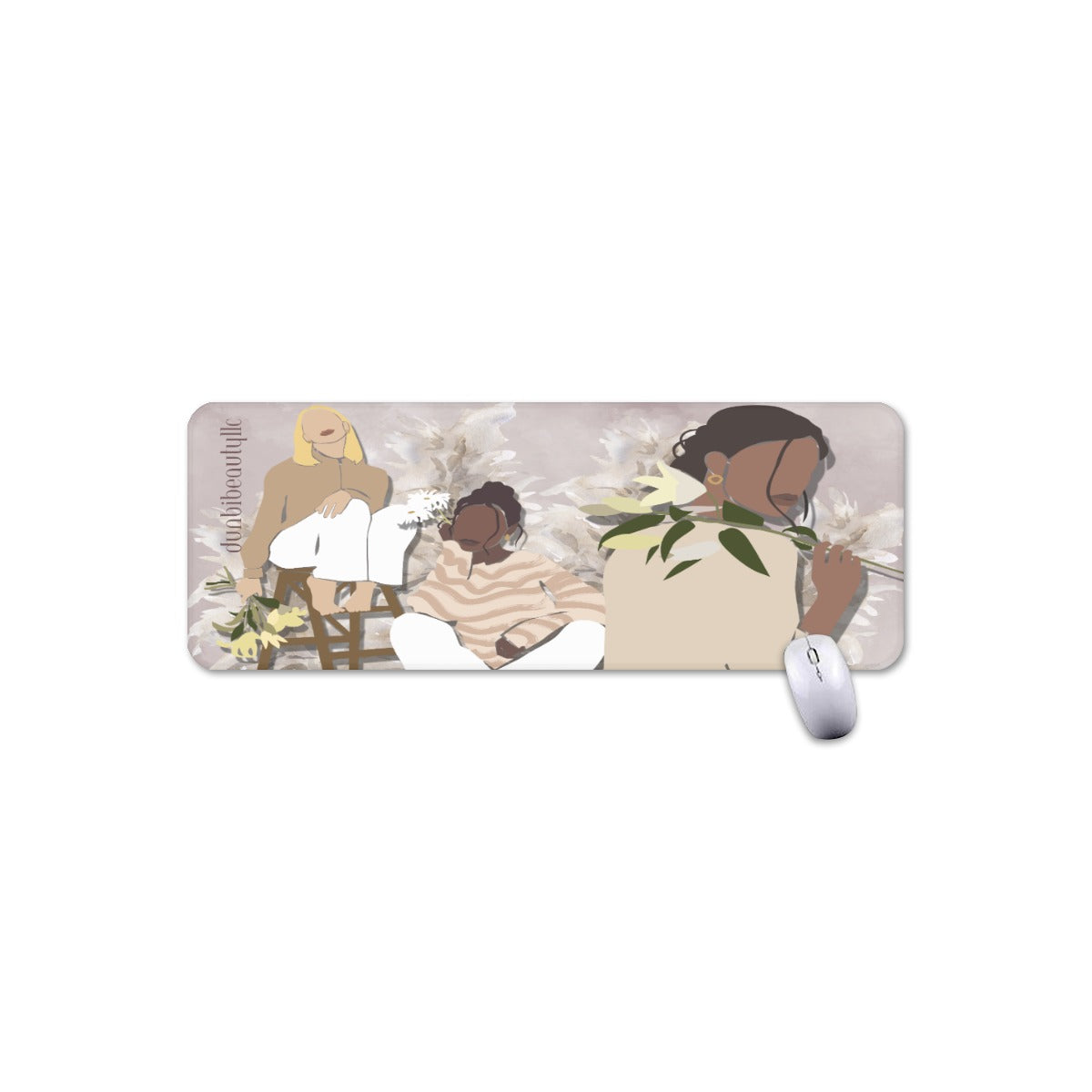 Mouse Pad Plus Size Black Woman, Indian Woman, White Woman, Calm, Pose, Model, Relax, Friendship, Floral, Watercolor, Soft, Pink, Feminine (Designed by Dunbi)