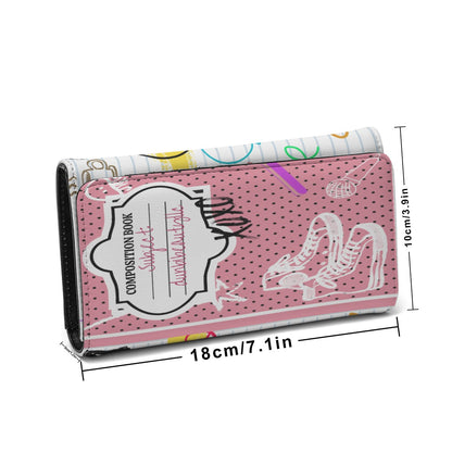 Foldable Wallet Back to School, Composition Notebook Style, Doodles, Scribbles, Writing, Girl, Pink (Designed by Dunbi)