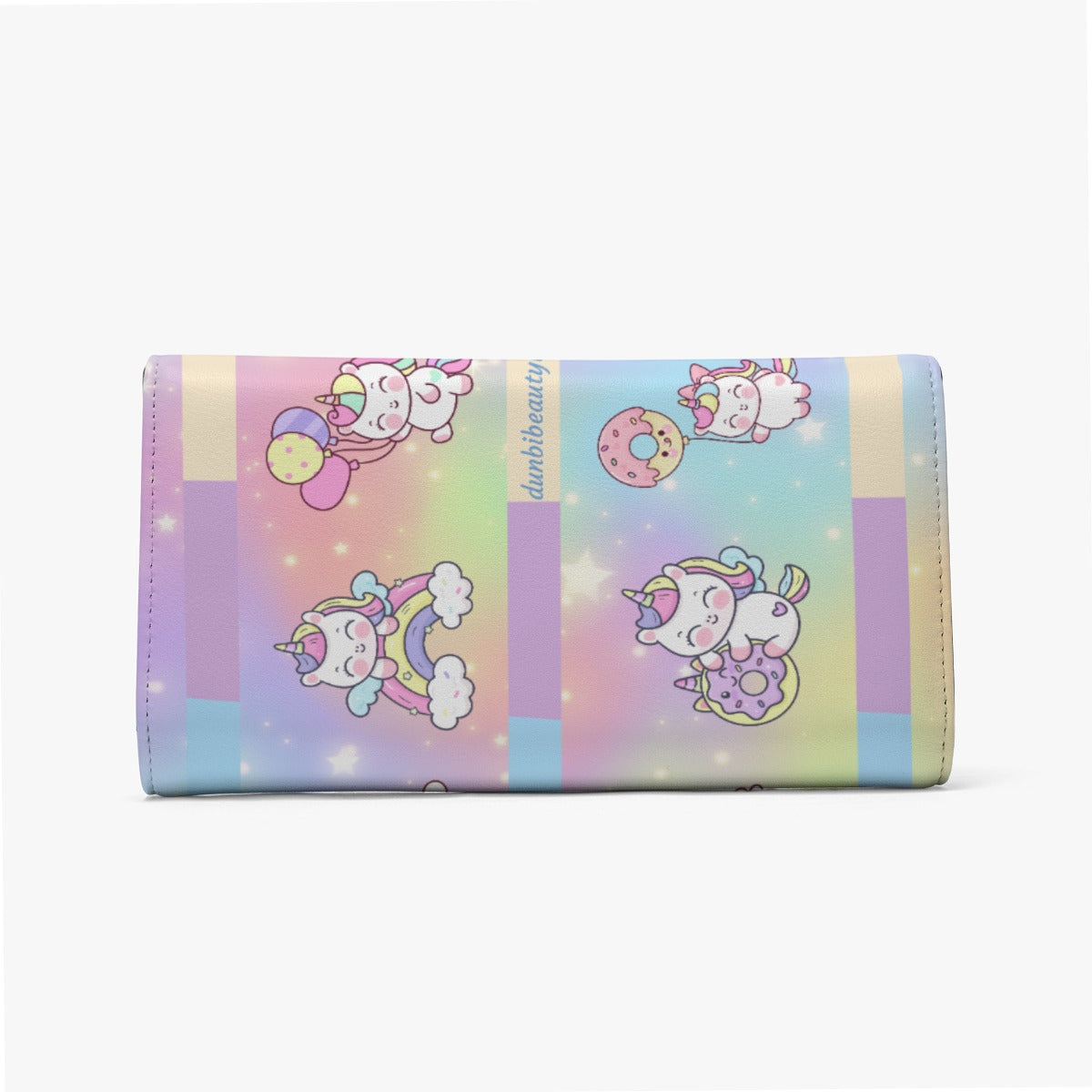 Foldable Wallet Kawaii Unicorn, Pastel Rainbow, Clouds, Pink, Purple, Blue, Yellow, Sleepy Unicorn, Hungry Unicorn, Moon, Candy, Donuts, Ice Cream (Designed by Dunbi)