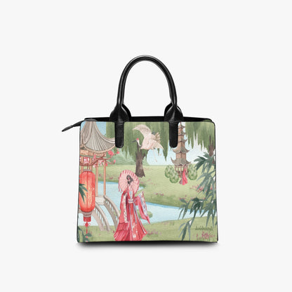 Fashion Square Tote Bag Asian Garden, Beauty, Peace, Serenity, Home, Happiness, Crane, River, Historic, Chinese Dynasty, Hanfu (Designed by Dunbi)