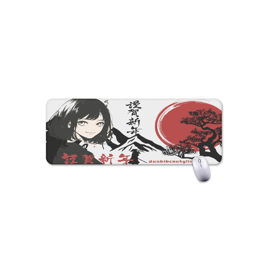 Mouse Pad Plus Size Japan, Japanese, Red, Samurai, Pretty Girl, Tiger, Kanji, Mountains (Designed by Dunbi)