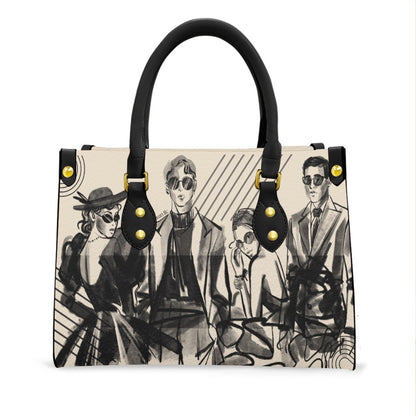 Women's Tote Bag With Black Handle Vintage-Modern, Fashion Forward Men & Women, Charcoal Art Style, Geometric, Chic, Stylish, Avant Garde, Runway (Designed by Dunbi)