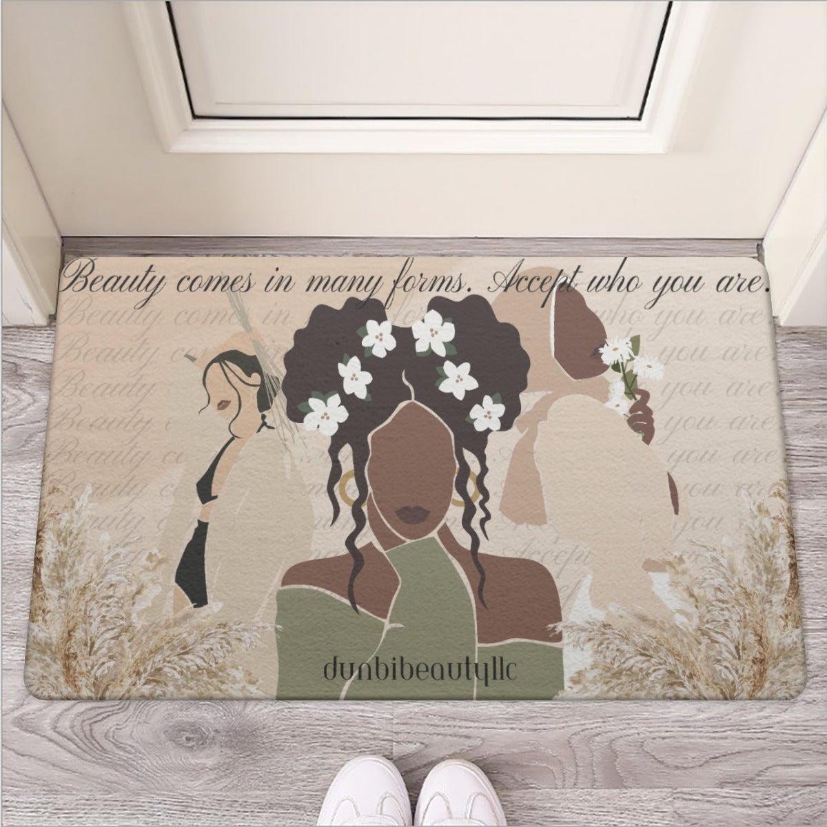 Door Mat | Rubber Black Woman, Asian Woman, Muslim Woman, Flowers, Beauty Elegance, (Designed by Dunbi)