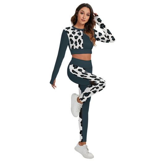 All-Over Print Women's Sport Set With Backless Top And Leggings Blue (Designed by Dunbi) Yoycol