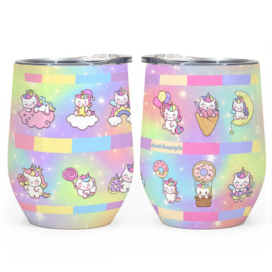 All-Over Print Egg Cup Wine Tumbler|12OZ Kawaii Unicorn, Pastel Rainbow, Clouds, Pink, Purple, Blue, Yellow, Sleepy Unicorn, Hungry Unicorn, Moon, Candy, Donuts, Ice Cream (Designed by Dunbi)