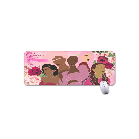 Mouse Pad Plus Size Unity, Hope, Pink, Hot Pink, Burgundy, Roses, Breast Cancer Awareness, Women, Black, Hispanic, White, Hair, Smooth (Designed by Dunbi)