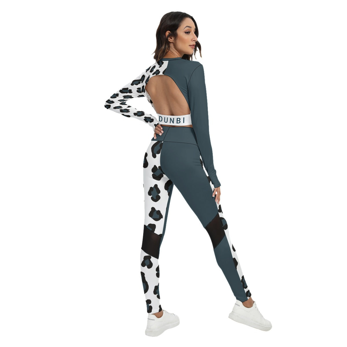 All-Over Print Women's Sport Set With Backless Top And Leggings Blue (Designed by Dunbi) Yoycol