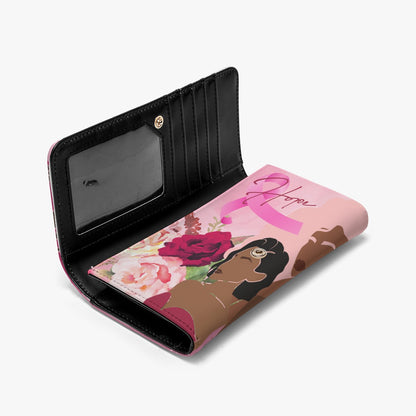 Foldable Wallet Unity, Hope, Pink, Hot Pink, Burgundy, Roses, Breast Cancer Awareness, Women, Black, Hispanic, White, Hair, Smooth (Designed by Dunbi)