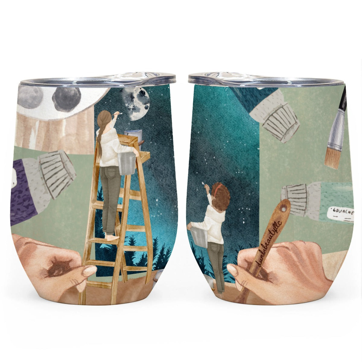 All-Over Print Egg Cup Wine Tumbler|12OZ This is My Canvas, Art, Oil Paints, Watercolor, Moon, Stars, Girls, Teamwork, Friendship (Designed by Dunbi)