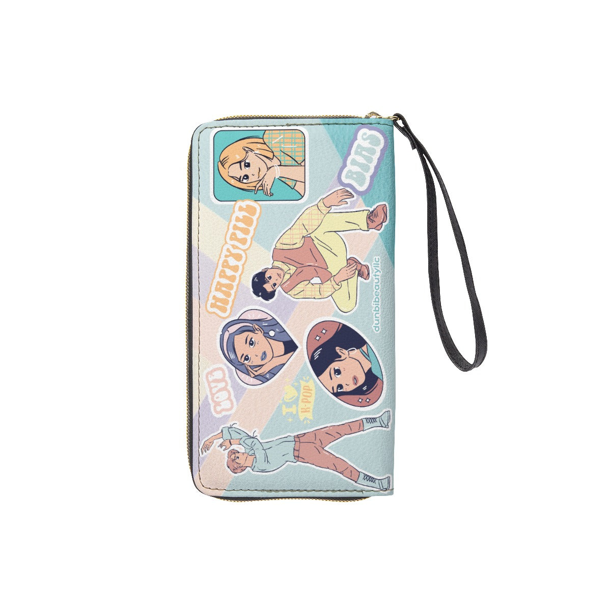 Long Wallet With Black Hand Strap KPOP Inspired, BTS, Enhyphen, Pastel, Ive, Aespa, Bias, Happy Pill, Love, I Love KPOP, Idol, Music (Designed by Dunbi)