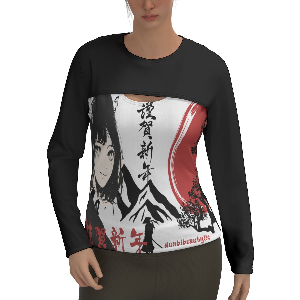 All-Over Print Women's Two-piece Sport Sweatshirt Japan, Japanese, Red, Samurai, Pretty Girl, Tiger, Kanji, Mountains (Designed by Dunbi)