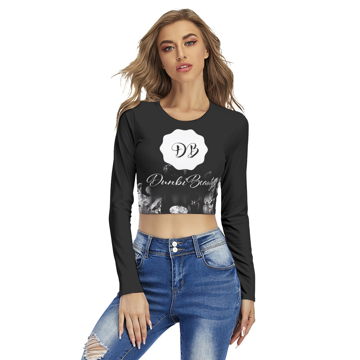 All-Over Print Women's Round Neck Crop Top T-Shirt DunbiBeauty, LLC Logo (Designed by Dunbi)