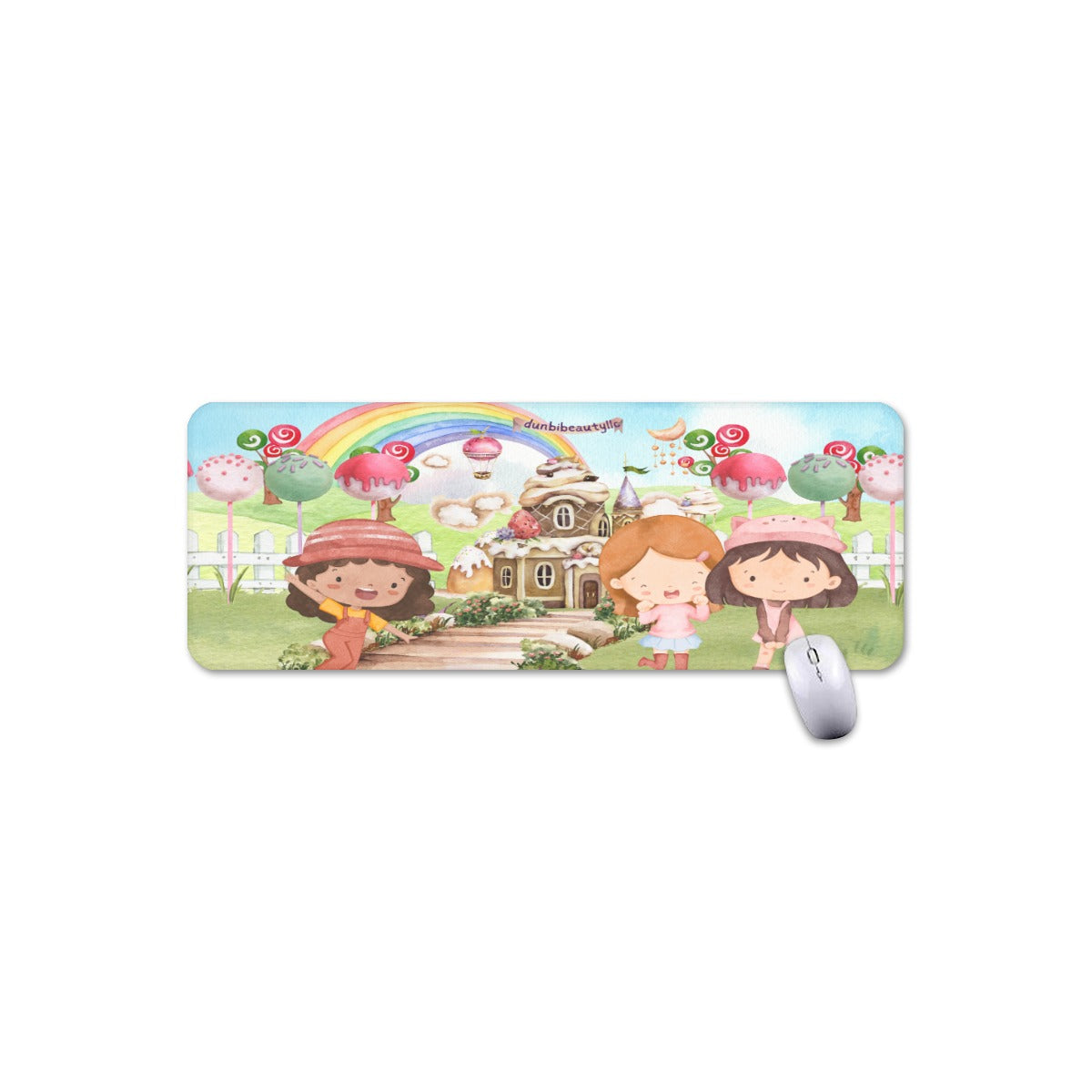 Mouse Pad Plus Size Watercolor, Candy, Pastel, Lollypops, Chocolate, Treats, Dessert, Girls, Friends, Rainbow, Candy Shop, Hot Air Balloon, Cake Pops, Chocolate Clouds (Designed by Dunbi)