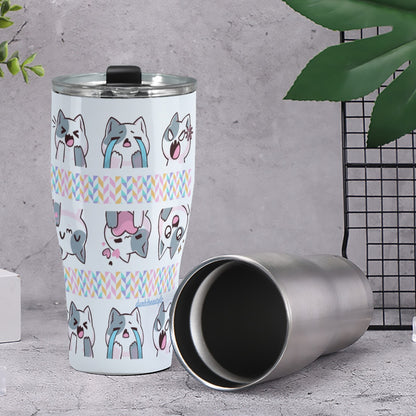 Cone Tumbler 30oz Kawaii Cat, Anime Style, Cartoon, Emotions, Happy, Sad, Angry, Laughing, White Background (Designed by Dunbi)