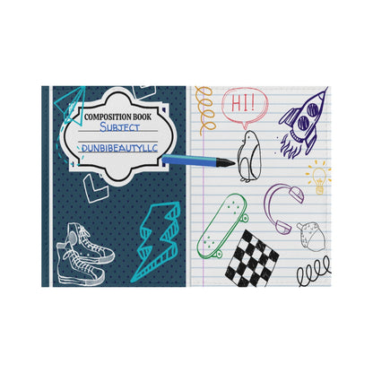 PU Card Bag Back to School, Composition Notebook Style, Doodles, Scribbles, Writing, Boy, Blue (Designed by Dunbi)