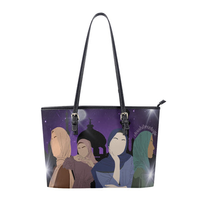 Women's Tote Bag | PU Muslim Women, Arabian Moonlit Night, Evening, Friendship (Designed by Dunbi)