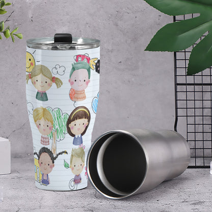 Cone Tumbler 30oz Kids, Notebook, Rocket, Sun, Smiley, School Bus, Tree, Flowers, Hearts, Clouds, Nature, Children, Boys, Girls, Friendship (Designed by Dunbi)