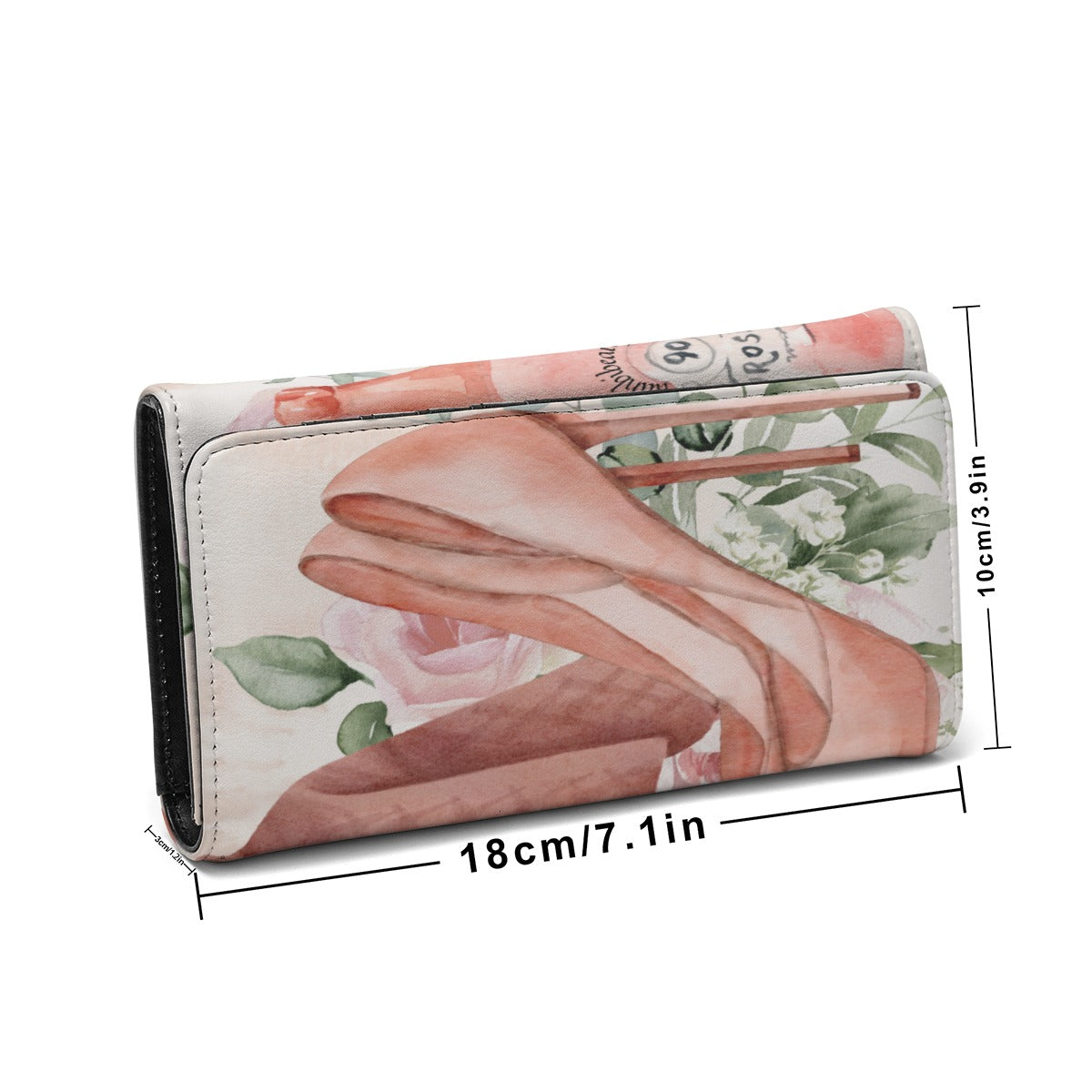 Foldable Wallet  Dusty Rose, Pink, Perfume, High Heels Champagne & Roses, Aesthetic, Feminine, Fashion (Designed by Dunbi)