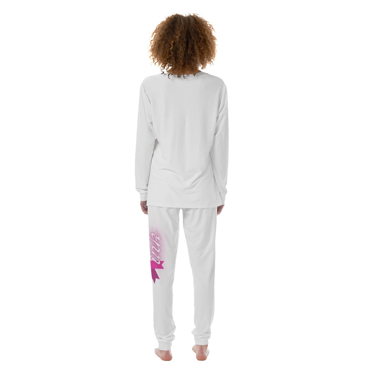 Women's Long Sleeve Pajamas Set White and Pink Breast Cancer Awareness (Designed by Dunbi) Yoycol