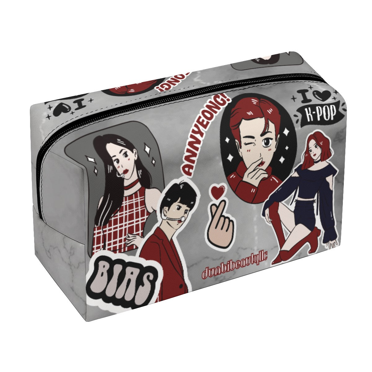 PU Cosmetic Bag Kpop Inspired, Itzy, BTS, BLACKPINK, Annyeong, Bias, I Love Kpop, Marble, Black and Red, Idol Ryujin, Jin (Designed by Dunbi)