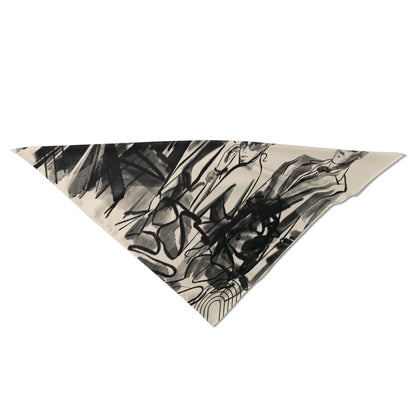 All-Over Print Unisex Silk Bandana Vintage-Modern, Fashion Forward Men & Women, Charcoal Art Style, Geometric, Chic, Stylish, Avant Garde, Runway (Designed by Dunbi)