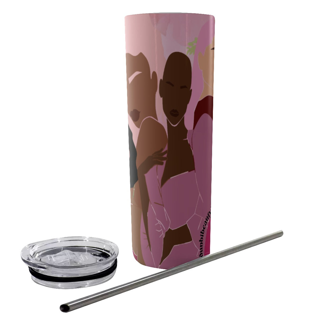 Glitter Tumbler With Stainless Steel Straw 20oz Unity, Hope, Pink, Hot Pink, Burgundy, Roses, Breast Cancer Awareness, Women, Black, Hispanic, White, Hair, Smooth (Designed by Dunbi)