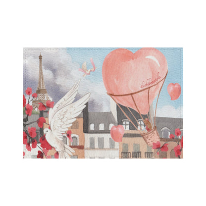 PU Card Bag Love Up in a Hot Air Balloon, Paris, Eiffel Tower, Dove, Flowers, Girl, Sky, Hearts (Designed by Dunbi)