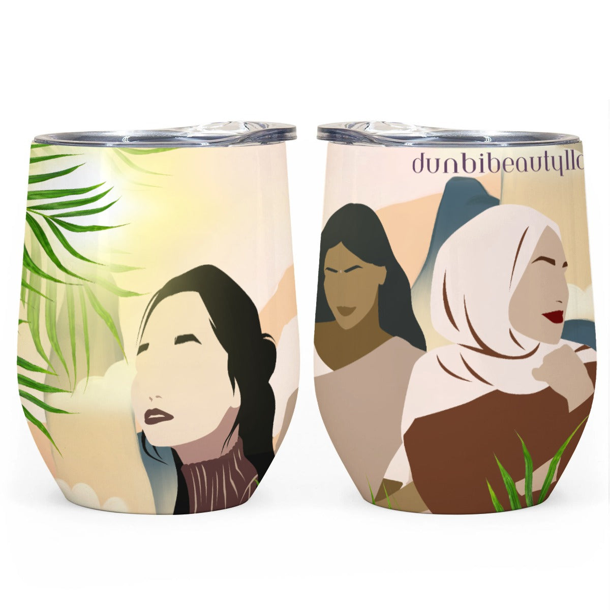 All-Over Print Egg Cup Wine Tumbler|12OZ Korean Woman, Indian Woman, Arab Woman, Peace, Happiness, Beauty (Designed by Dunbi)