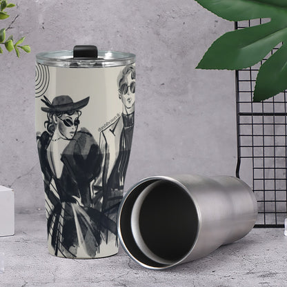 Cone Tumbler 30oz Vintage-Modern, Fashion Forward Men & Women, Charcoal Art Style, Geometric, Chic, Stylish, Avant Garde, Runway (Designed by Dunbi)