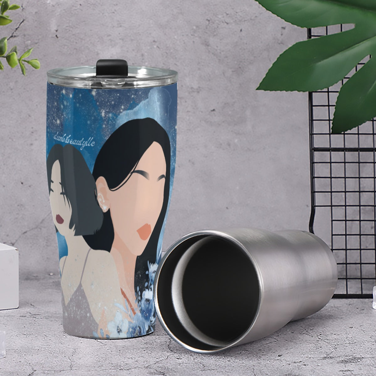 Cone Tumbler 30oz Irish, Black, Korean, Japanese, Women, Beauty, Sparkle, Friendship, International, Blue, Diversity, Floral (Designed by Dunbi)