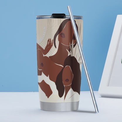 Tumbler 20oz (with Straw) Black Women, Friends, Beige, Cream, Unity, Melanin, Brown Skin, Unique (Designed by Dunbi)