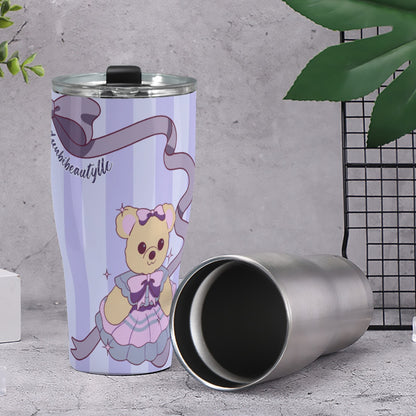 Cone Tumbler 30oz Cute Teddy Bear, Tea Party, Ribbon, Bows, Cakes, Cute, Victorian, Doll, Cute Girl, Purple Style1, Stripes  (Designed by Dunbi)