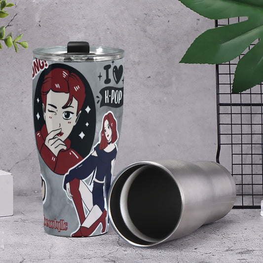 Cone Tumbler 30oz Kpop Inspired, Itzy, BTS, BLACKPINK, Annyeong, Bias, I Love Kpop, Marble, Black and Red, Idol Ryujin, Jin (Designed by Dunbi)