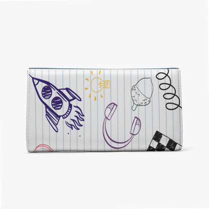 Foldable Wallet Back to School, Composition Notebook Style, Doodles, Scribbles, Writing, Boy, Blue (Designed by Dunbi)